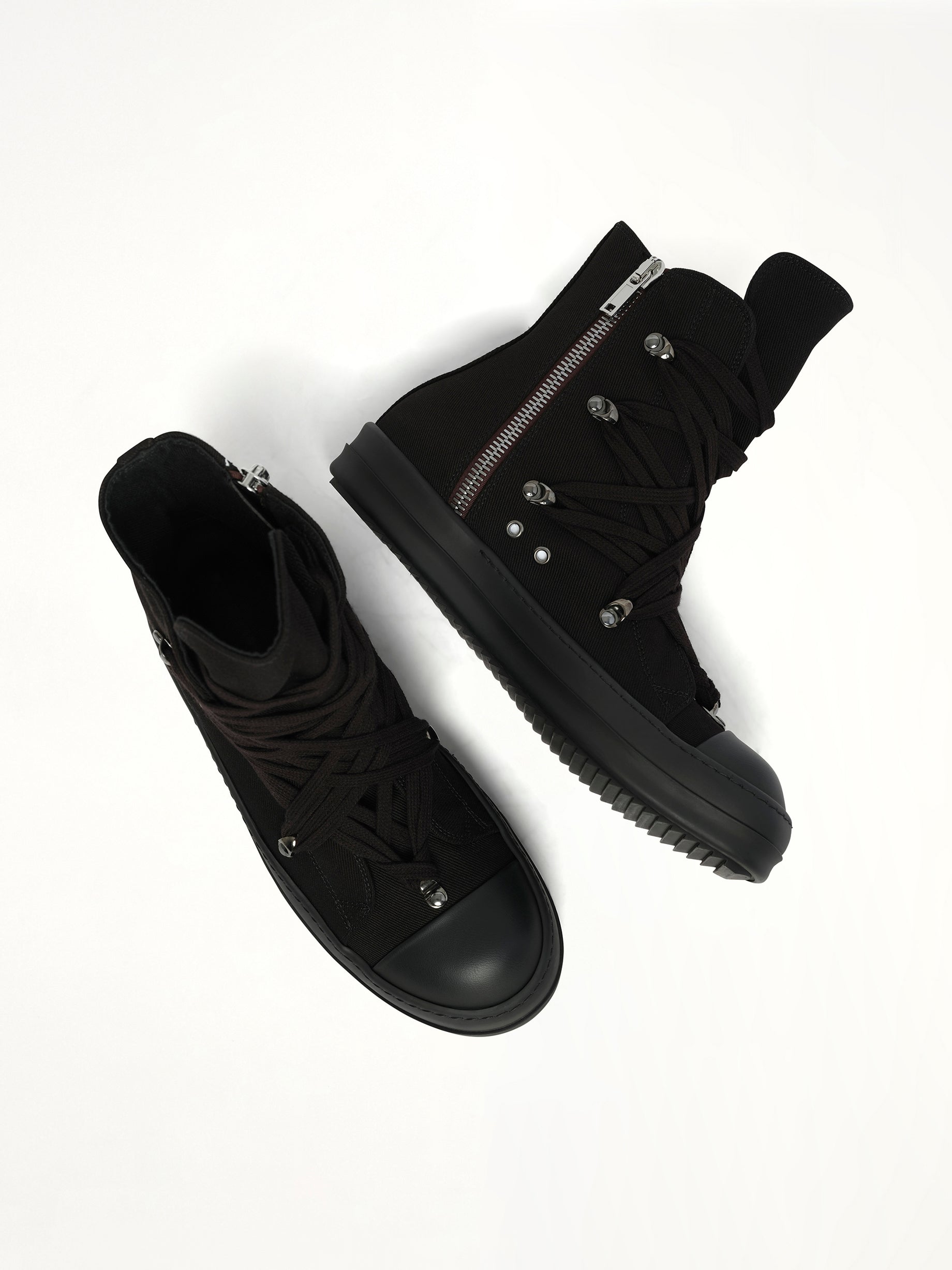 Megalace Sneaks in All Black Top View | RICK OWENS DRKSHDW