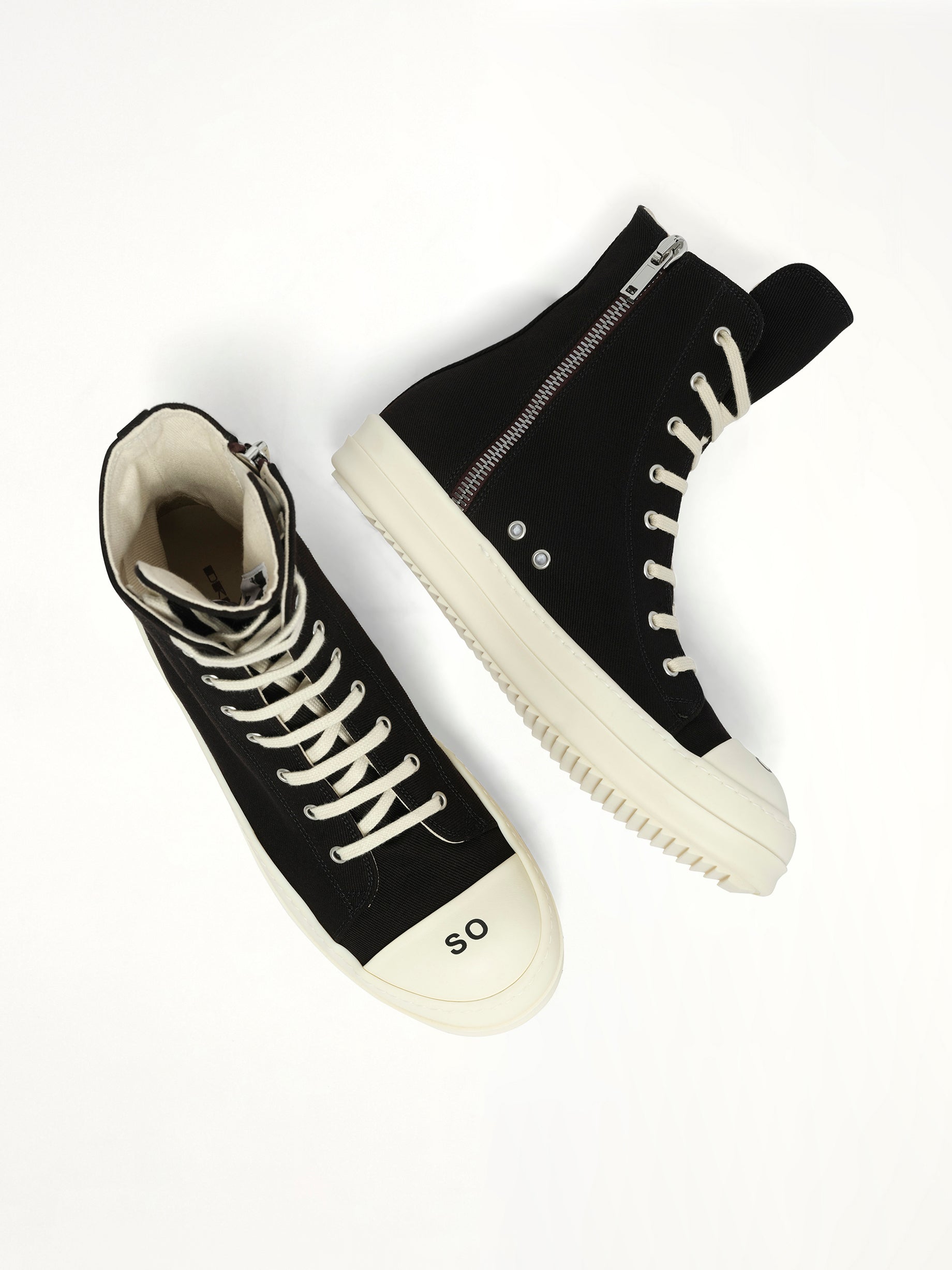 Sneaks in Black/Milk/Milk Top View | RICK OWENS DRKSHDW