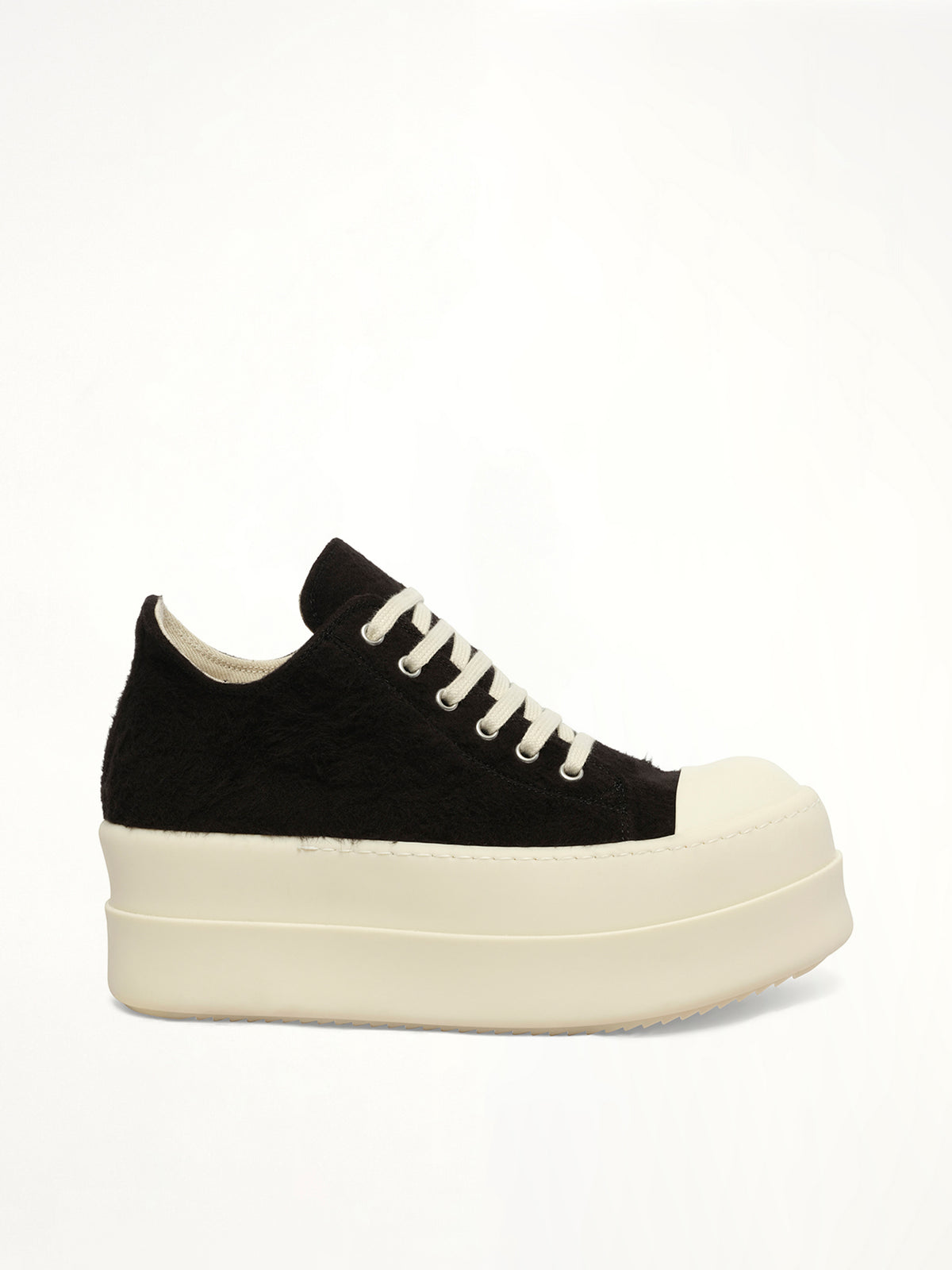 Double Bumper Low Sneaker in Black/Milk/Milk Side View | RICK OWENS DRKSHDW