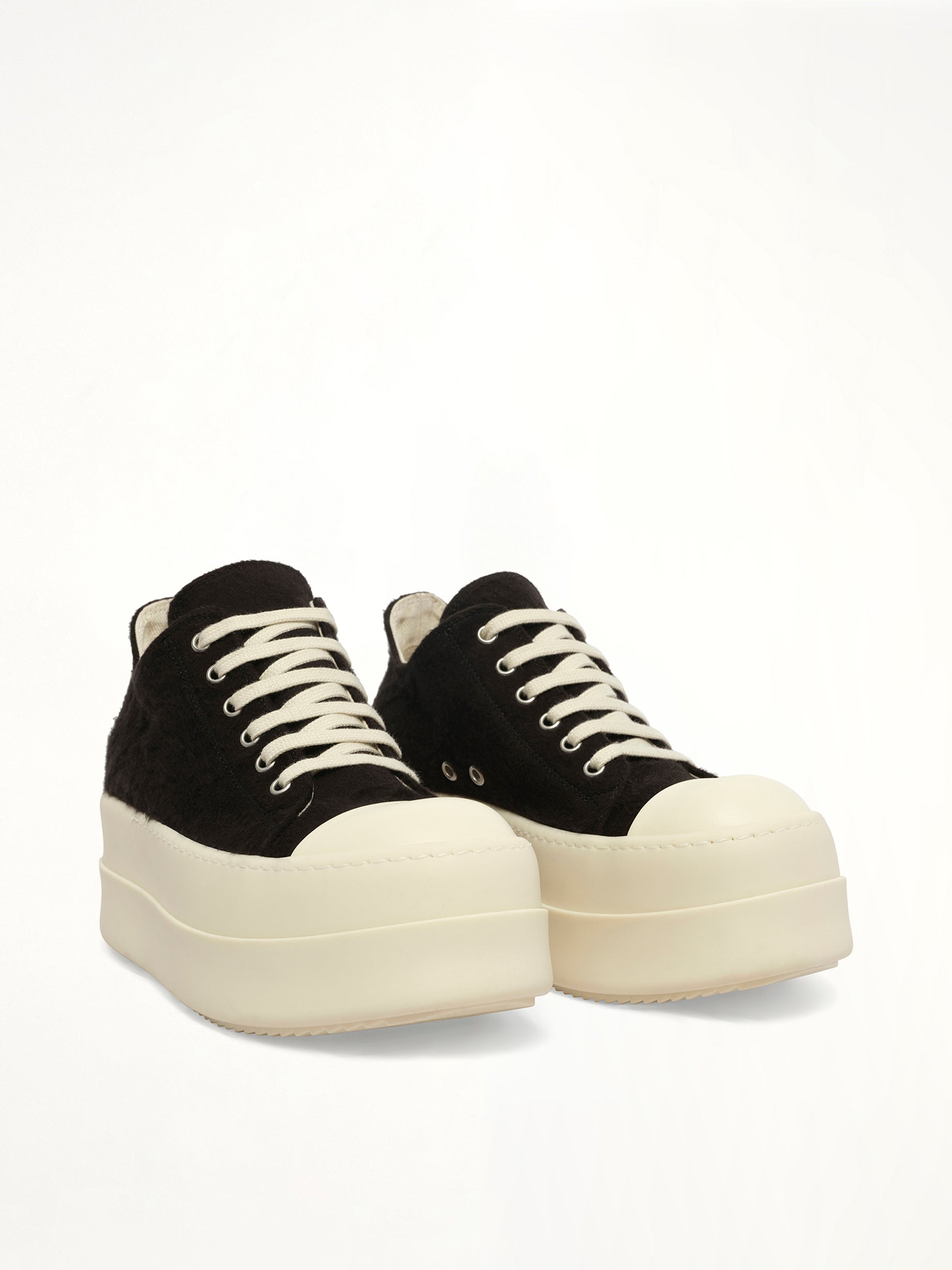 Double Bumper Low Sneaker in Black/Milk/Milk Front View | RICK OWENS DRKSHDW