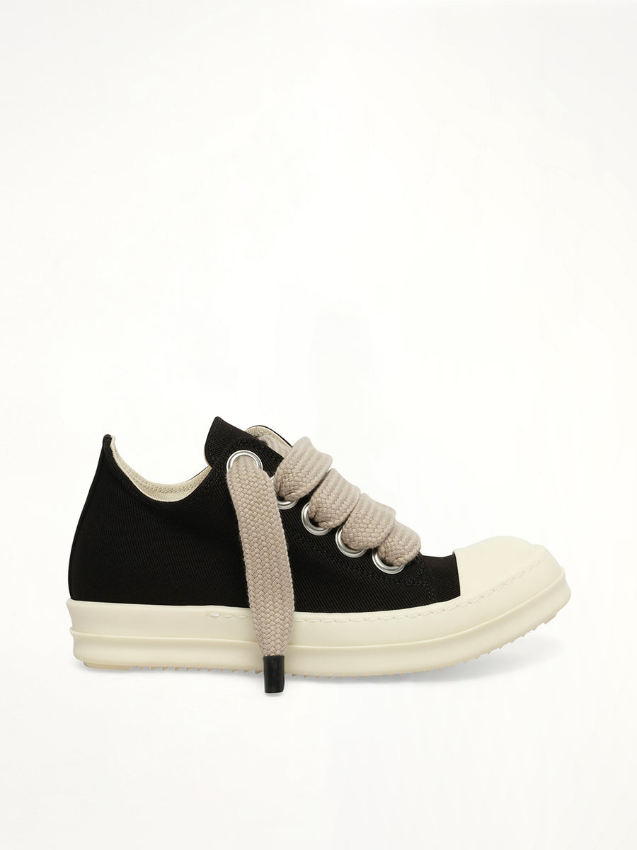 Jumbolace Low Sneaks in Black/Milk/Milk Side View | RICK OWENS DRKSHDW