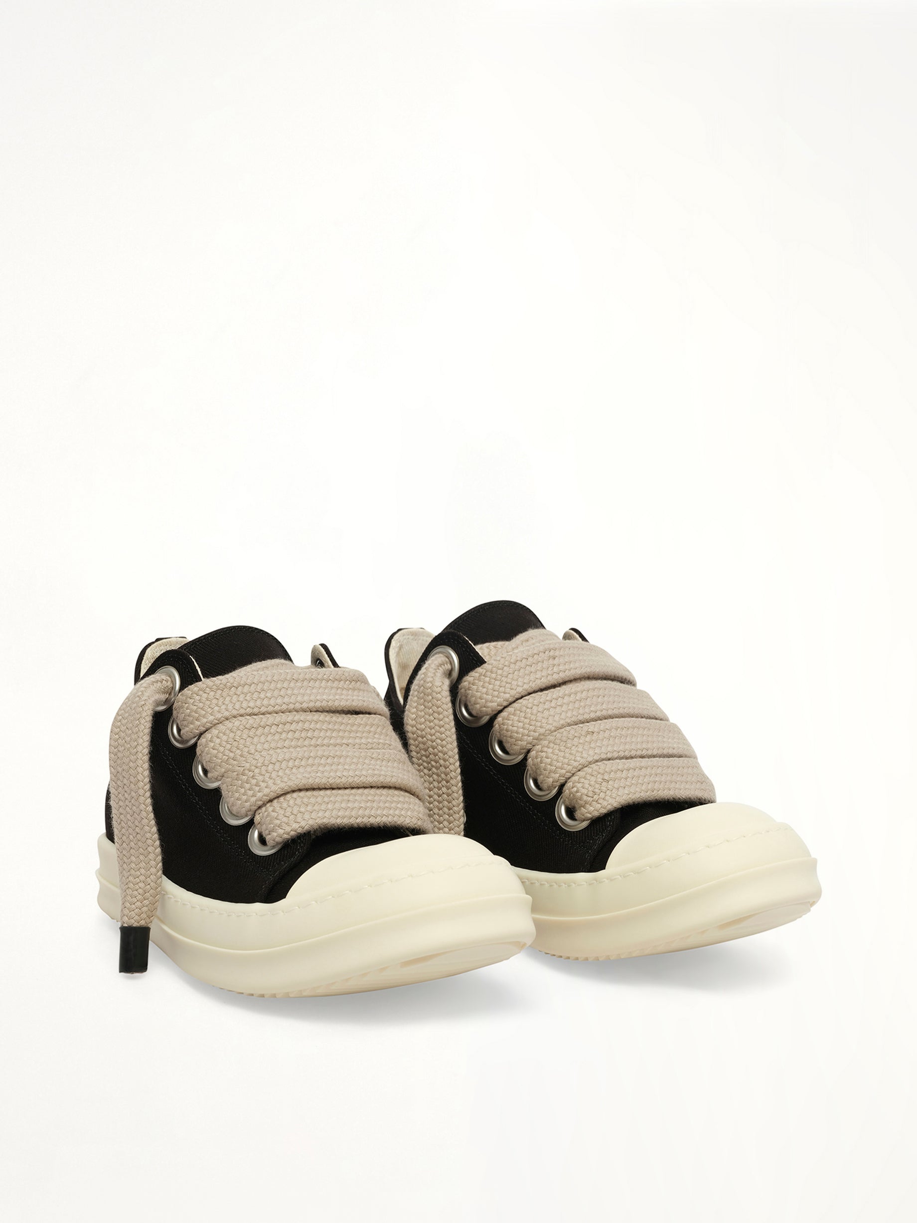 Jumbolace Low Sneaks in Black/Milk/Milk Front View | RICK OWENS DRKSHDW
