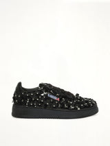 Medalist Low Patent Flower Sneaker in Black Side View | AUTRY