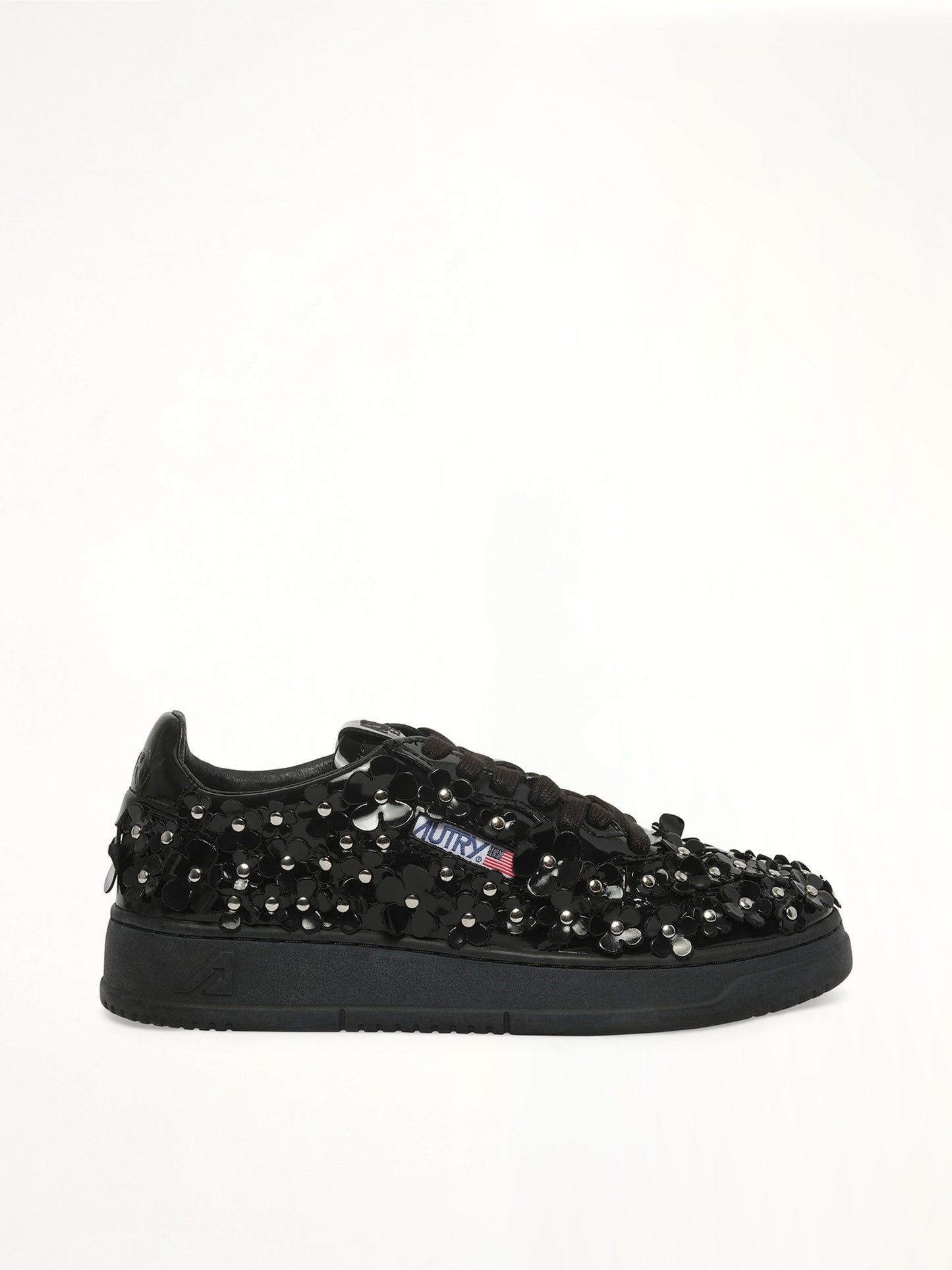 Medalist Low Patent Flower Sneaker in Black
