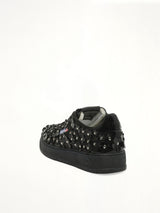 Medalist Low Patent Flower Sneaker in Black Back View | AUTRY