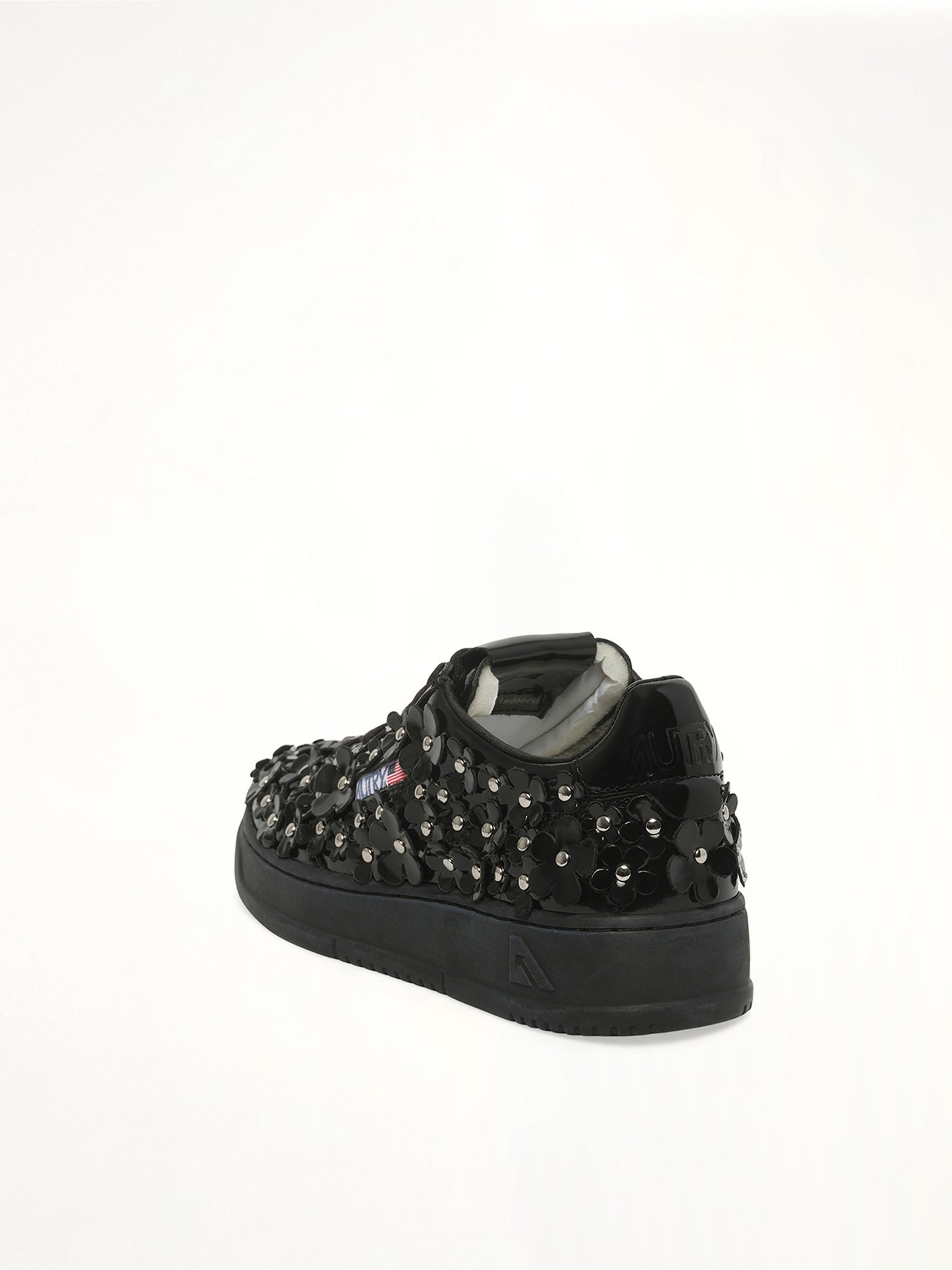 Medalist Low Patent Flower Sneaker in Black