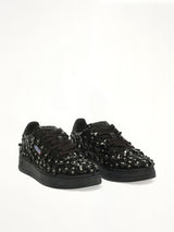Medalist Low Patent Flower Sneaker in Black Front View | AUTRY