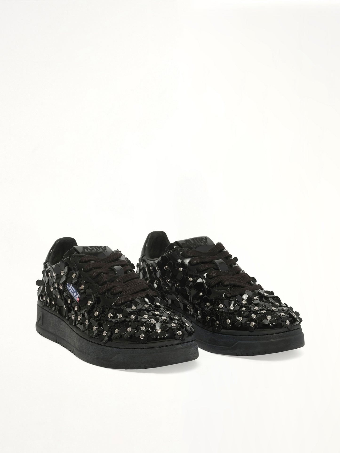 Medalist Low Patent Flower Sneaker in Black