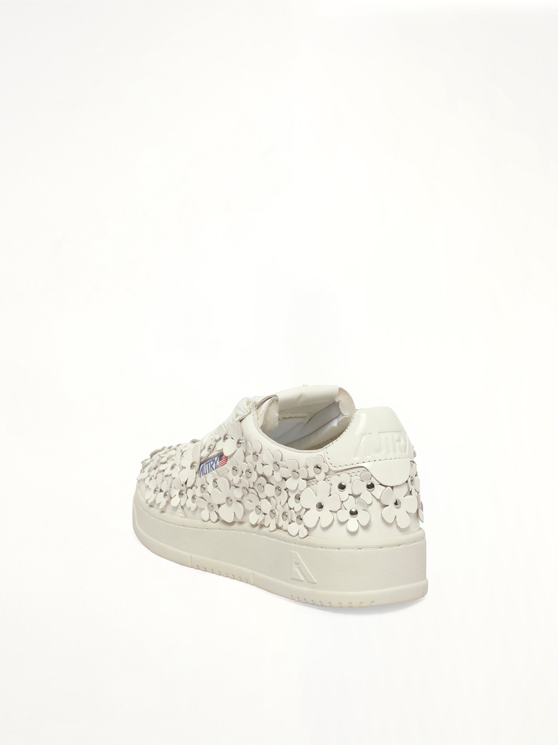 Medalist Low Patent Flower Sneaker in White Back View | AUTRY