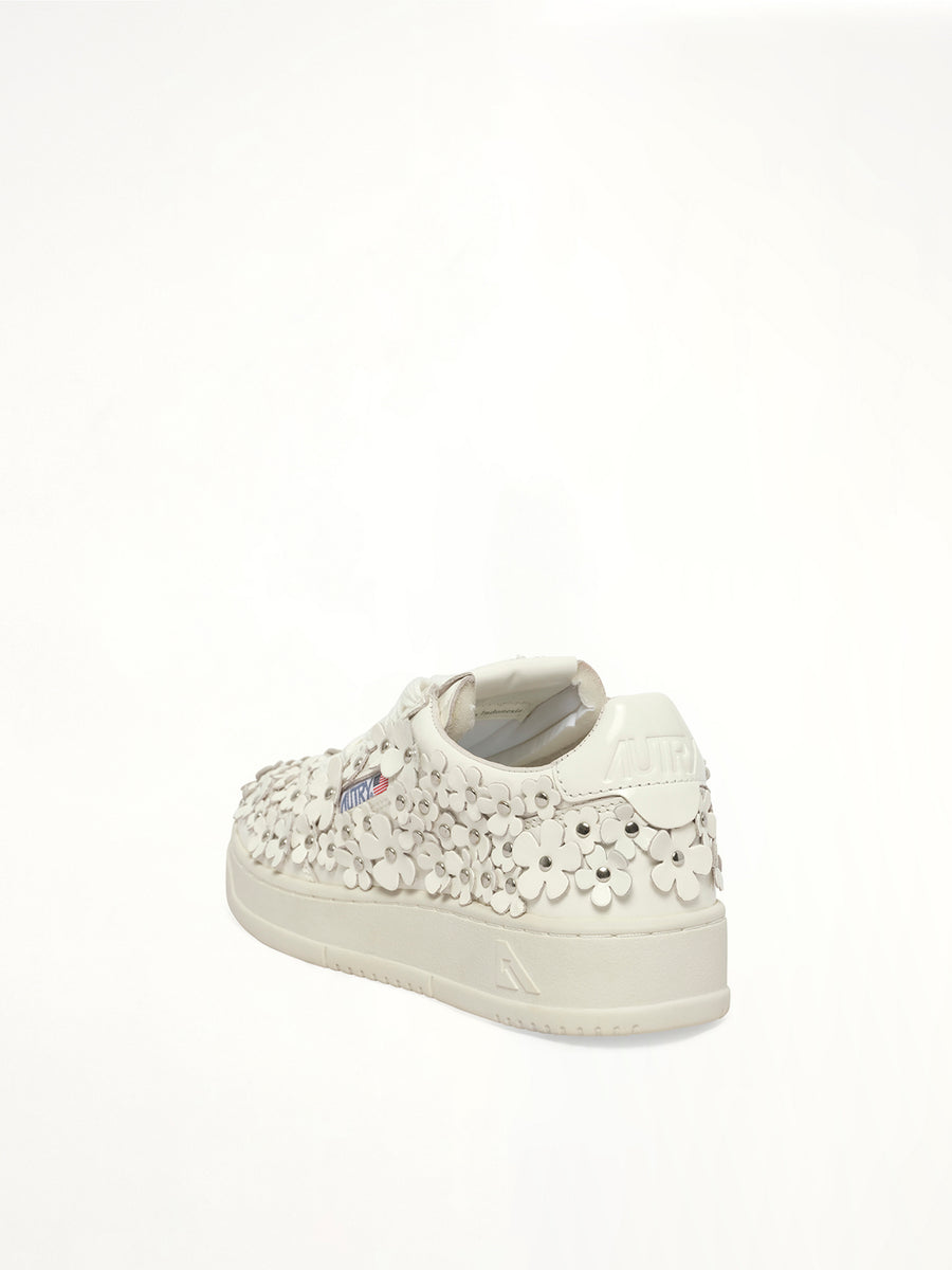 Medalist Low Patent Flower Sneaker in White Back View | AUTRY