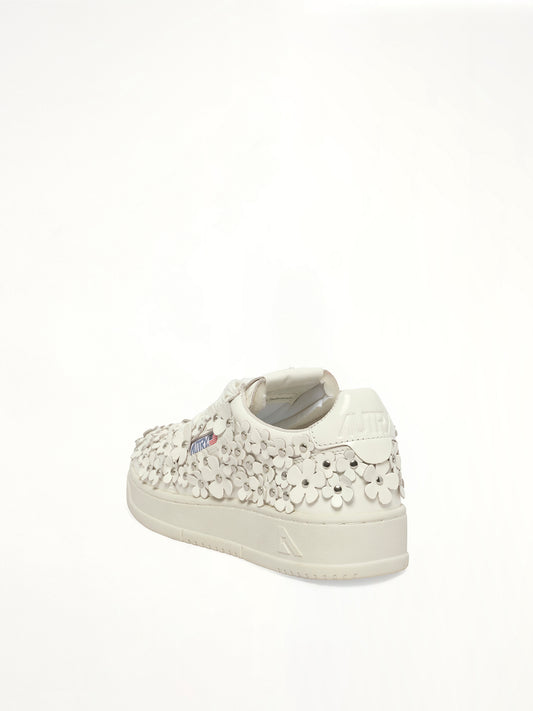 Medalist Low Patent Flower Sneaker in White