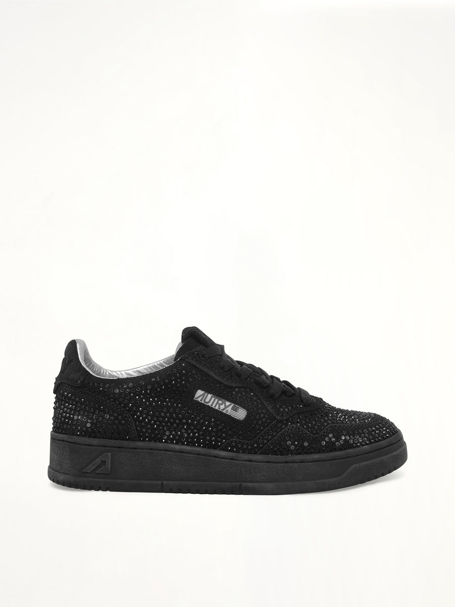Medalist Low Strass Sneaker in Black Side View | AUTRY