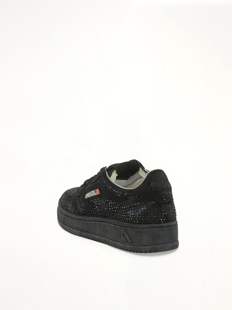 Medalist Low Strass Sneaker in Black Back View | AUTRY