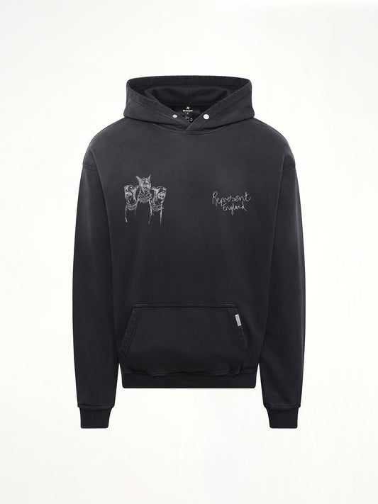 Hand Drawn Thoroughbred Dogs Hoodie in Aged Black