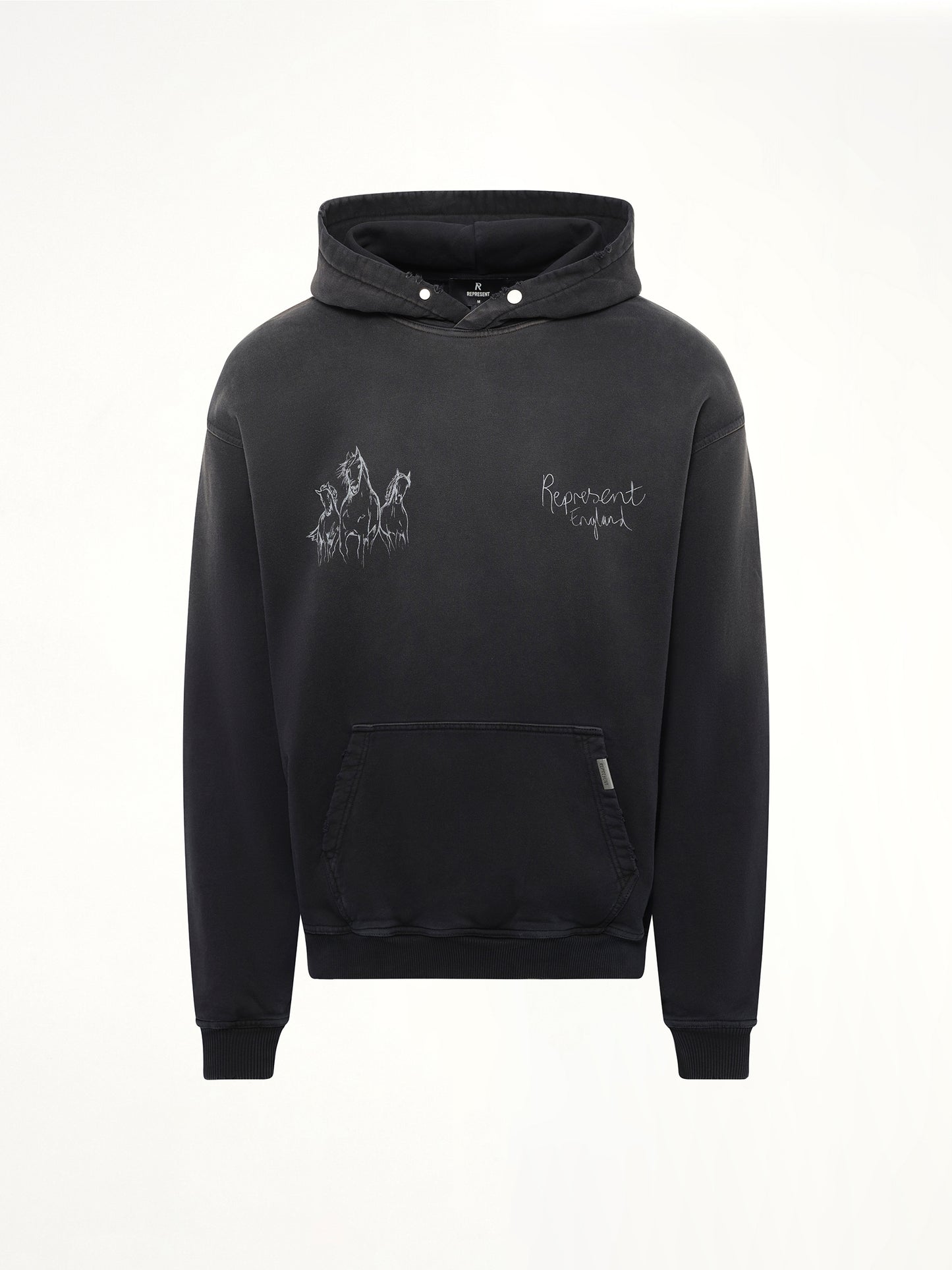 Hand Drawn Thoroughbred Horse Hoodie in Aged Black