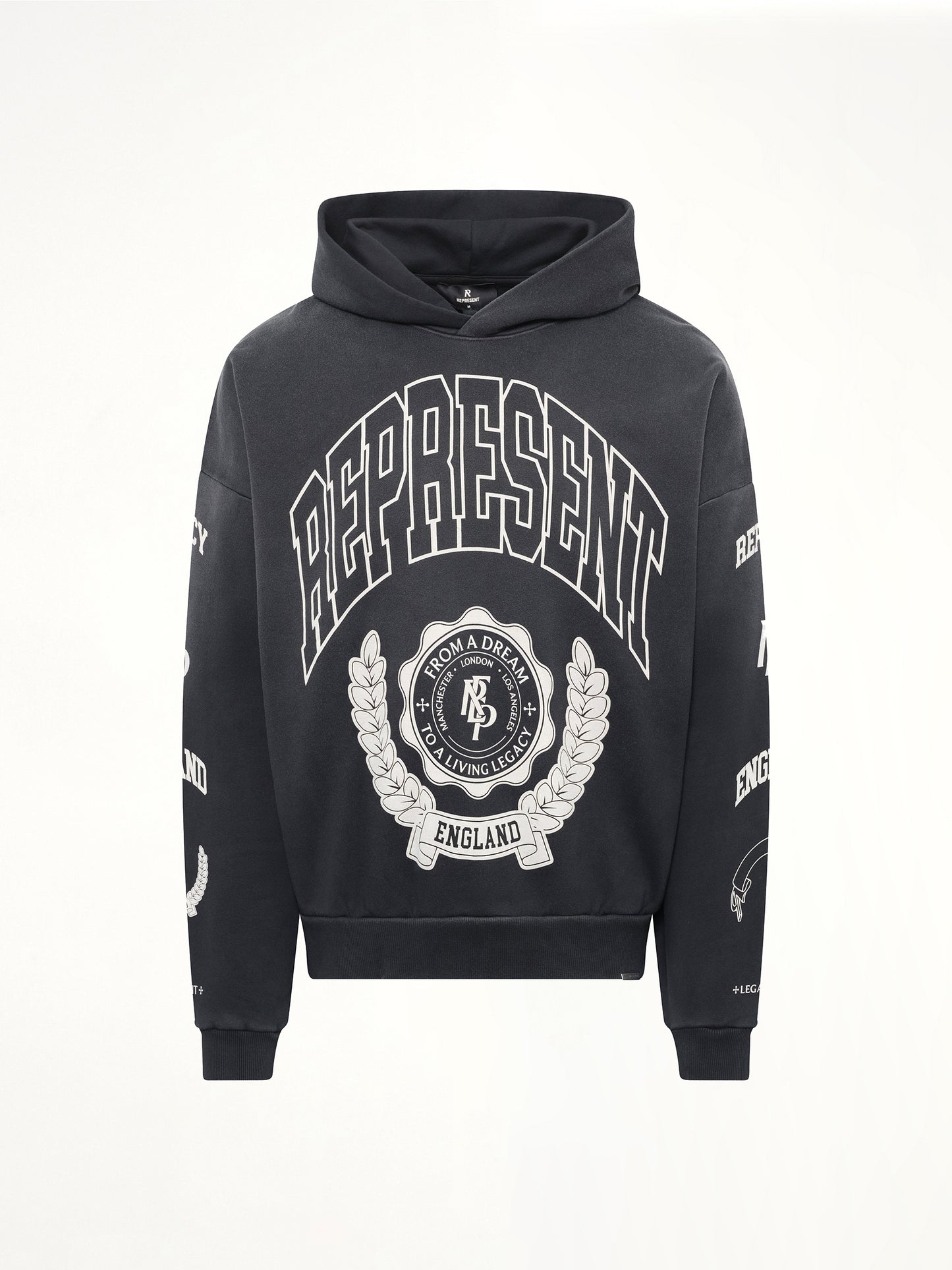 Represent Legacy Crest Hoodie in Stained Black