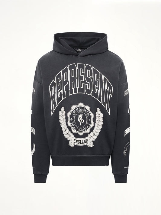 Represent Legacy Crest Hoodie in Stained Black