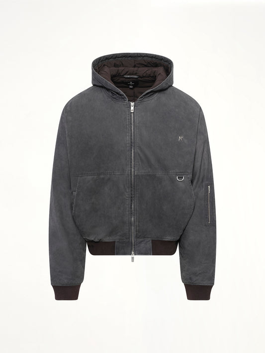 Hooded Bomber in Washed Black