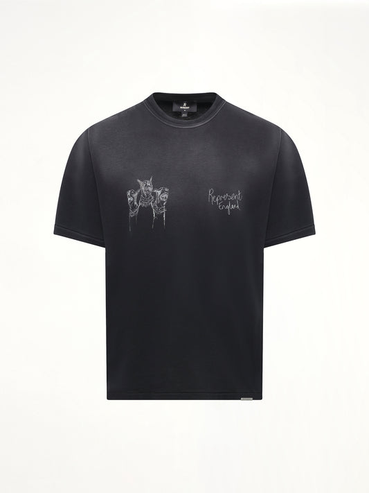 Hand Drawn Thoroughbred Dogs T-Shirt in Aged Black