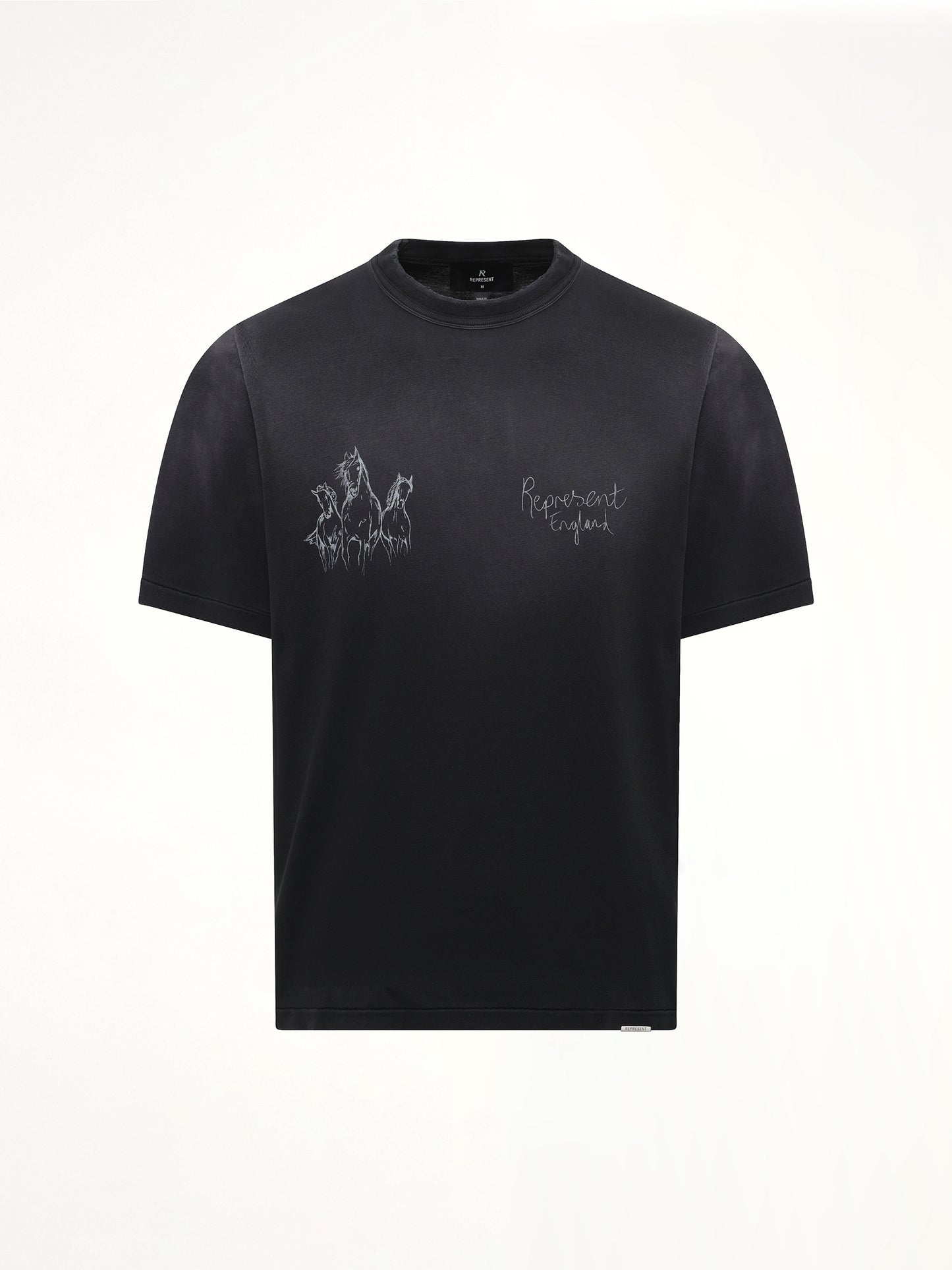 Hand Drawn Thoroughbred Horse T-Shirt in Aged Black