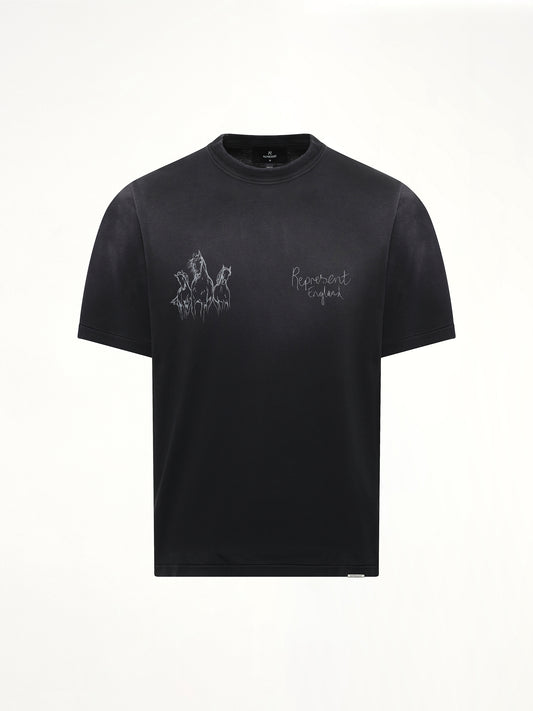 Hand Drawn Thoroughbred Horse T-Shirt in Aged Black