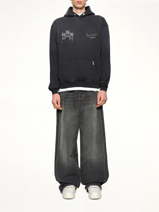 Hand Drawn Thoroughbred Dogs Hoodie in Aged Black