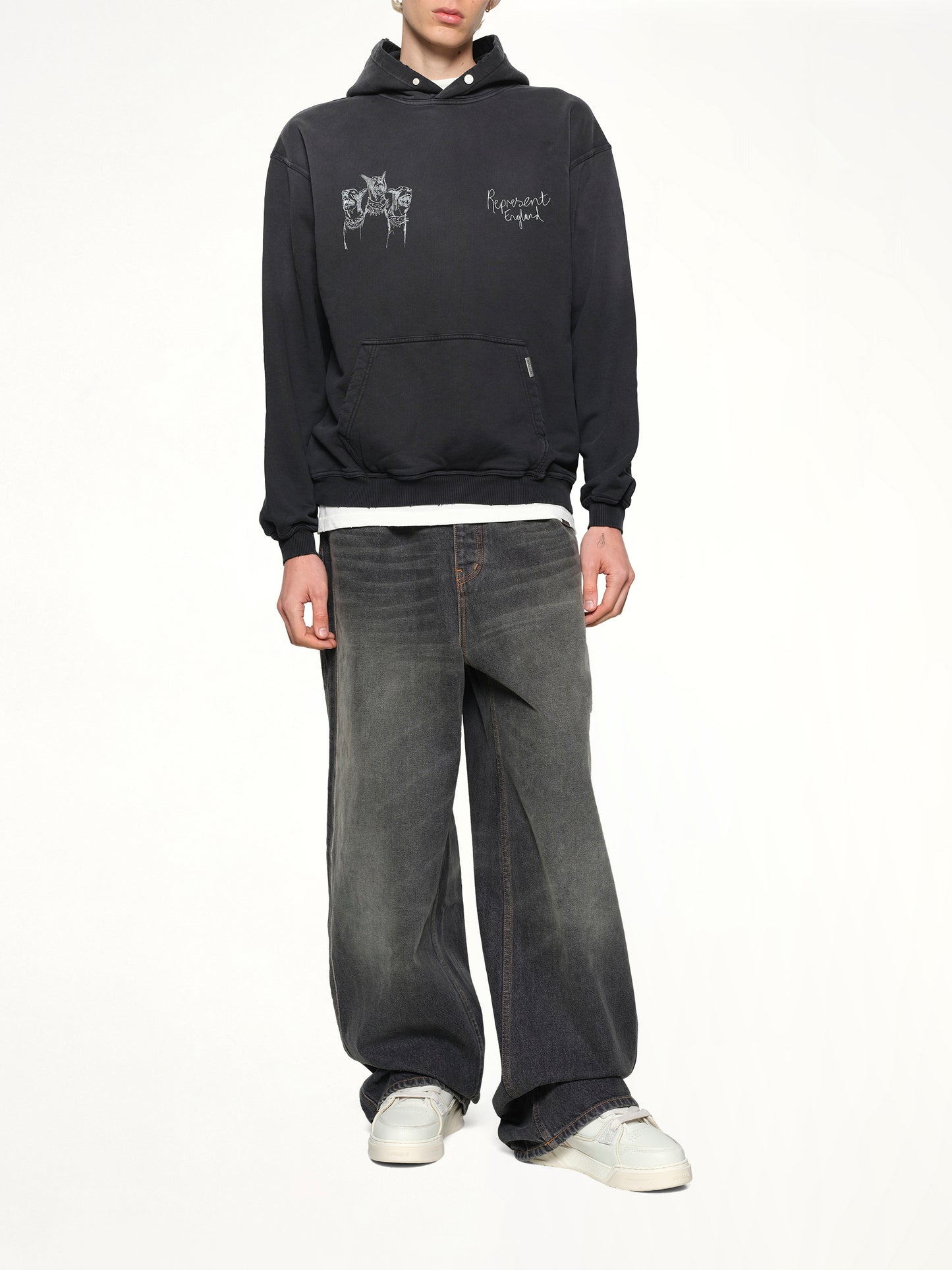 Hand Drawn Thoroughbred Dogs Hoodie in Aged Black