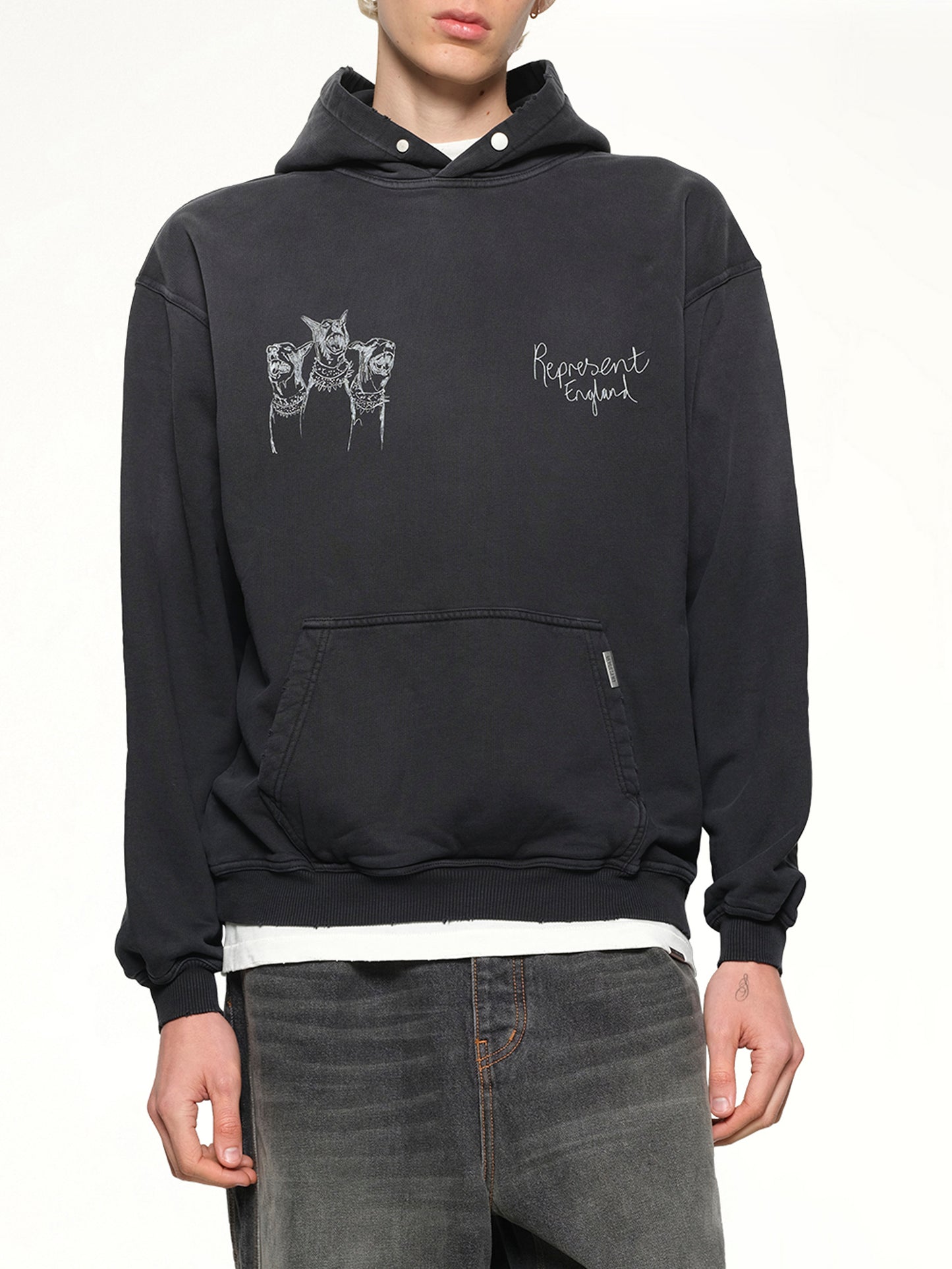 Hand Drawn Thoroughbred Dogs Hoodie in Aged Black