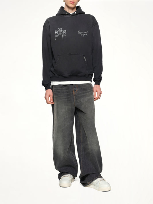 Hand Drawn Thoroughbred Dogs Hoodie in Aged Black