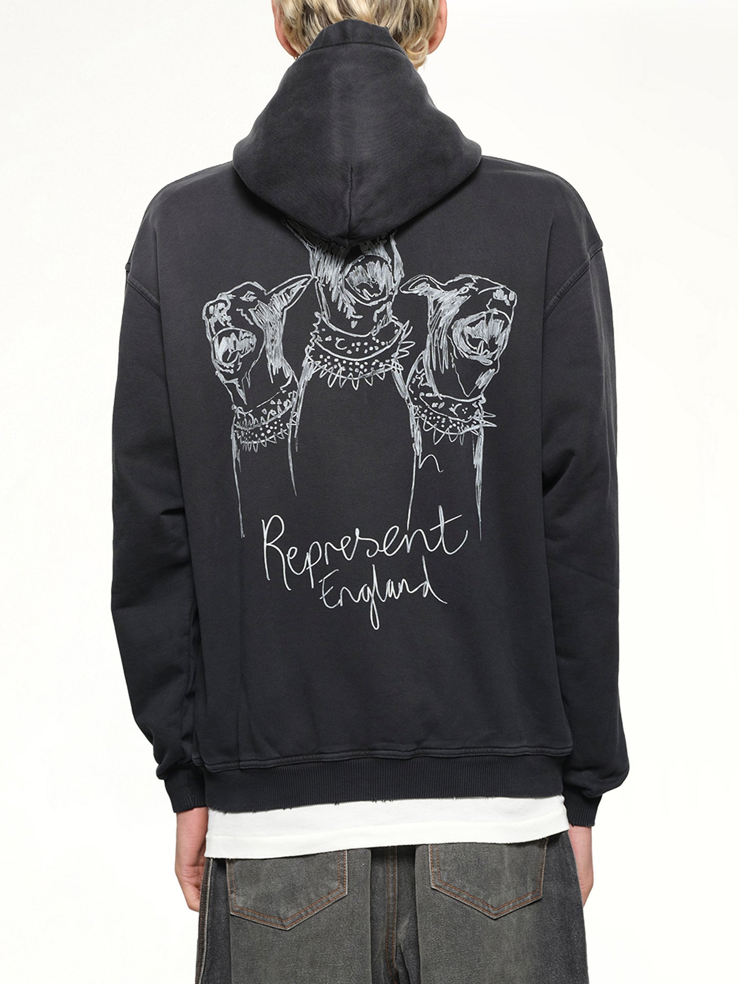 Hand Drawn Thoroughbred Dogs Hoodie in Aged Black