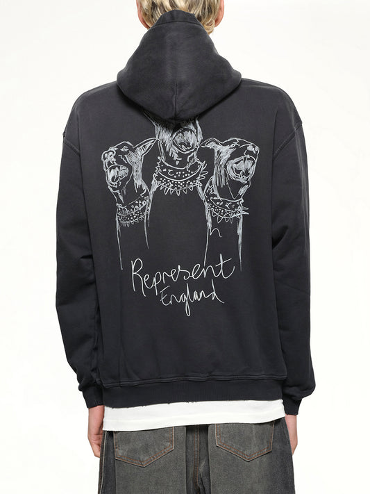 Hand Drawn Thoroughbred Dogs Hoodie in Aged Black