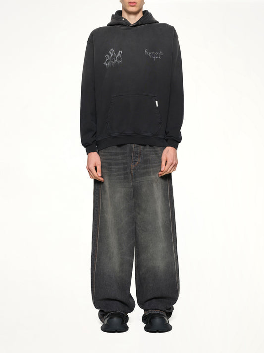 Hand Drawn Thoroughbred Horse Hoodie in Aged Black