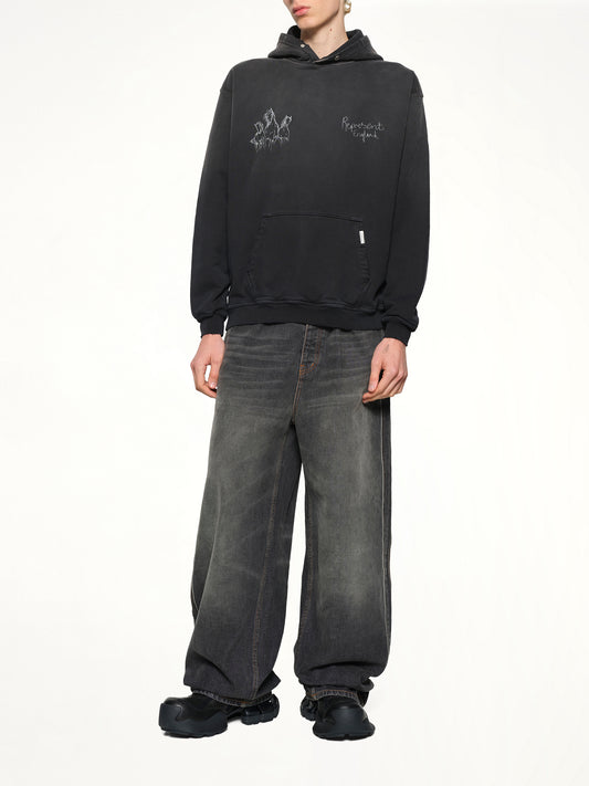 Hand Drawn Thoroughbred Horse Hoodie in Aged Black