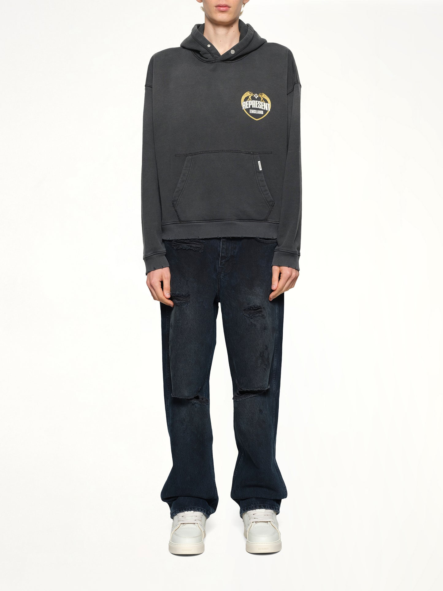 Represent Angel Border Hoodie in Stained Black