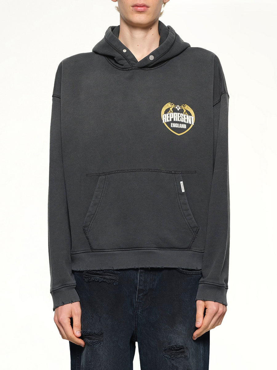 Represent Angel Border Hoodie in Stained Black