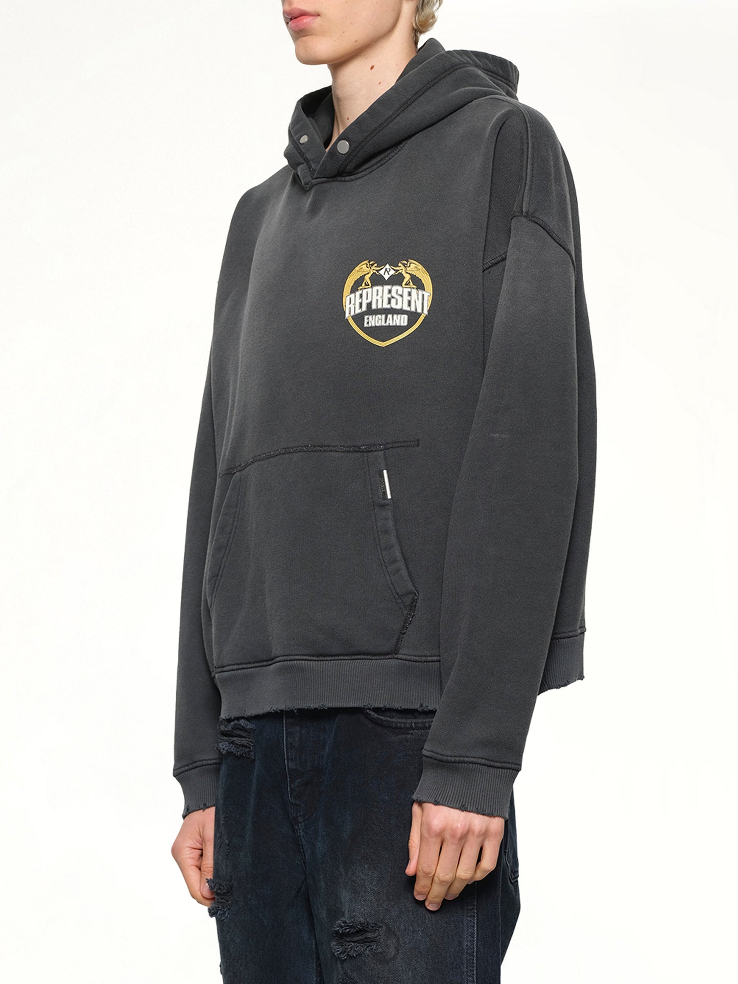 Represent Angel Border Hoodie in Stained Black