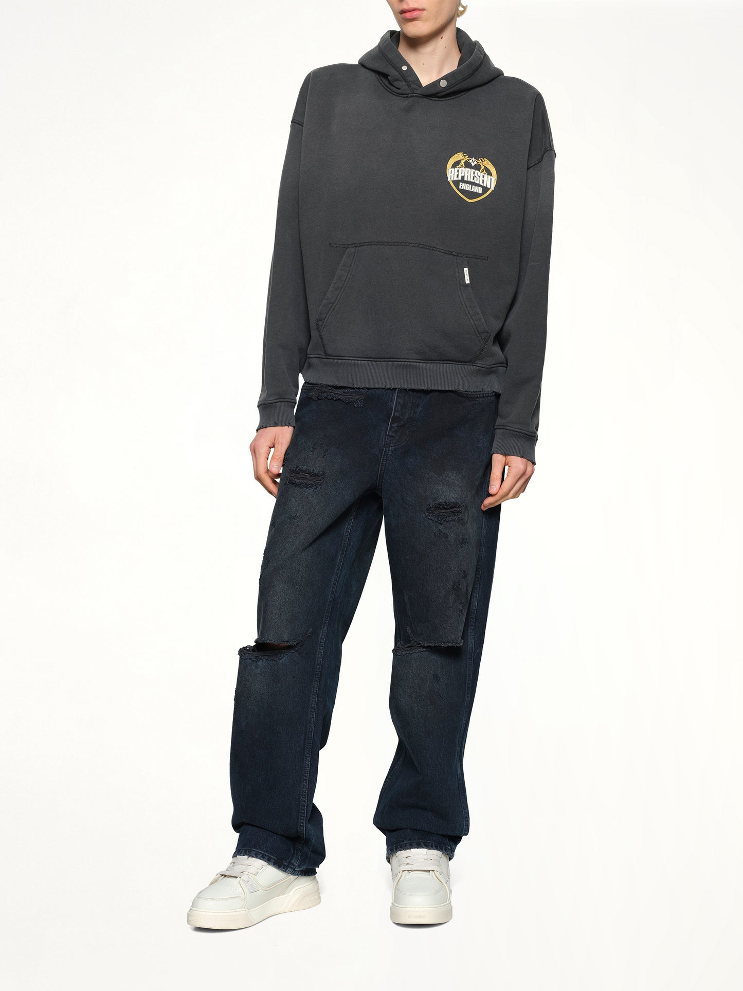 Represent Angel Border Hoodie in Stained Black