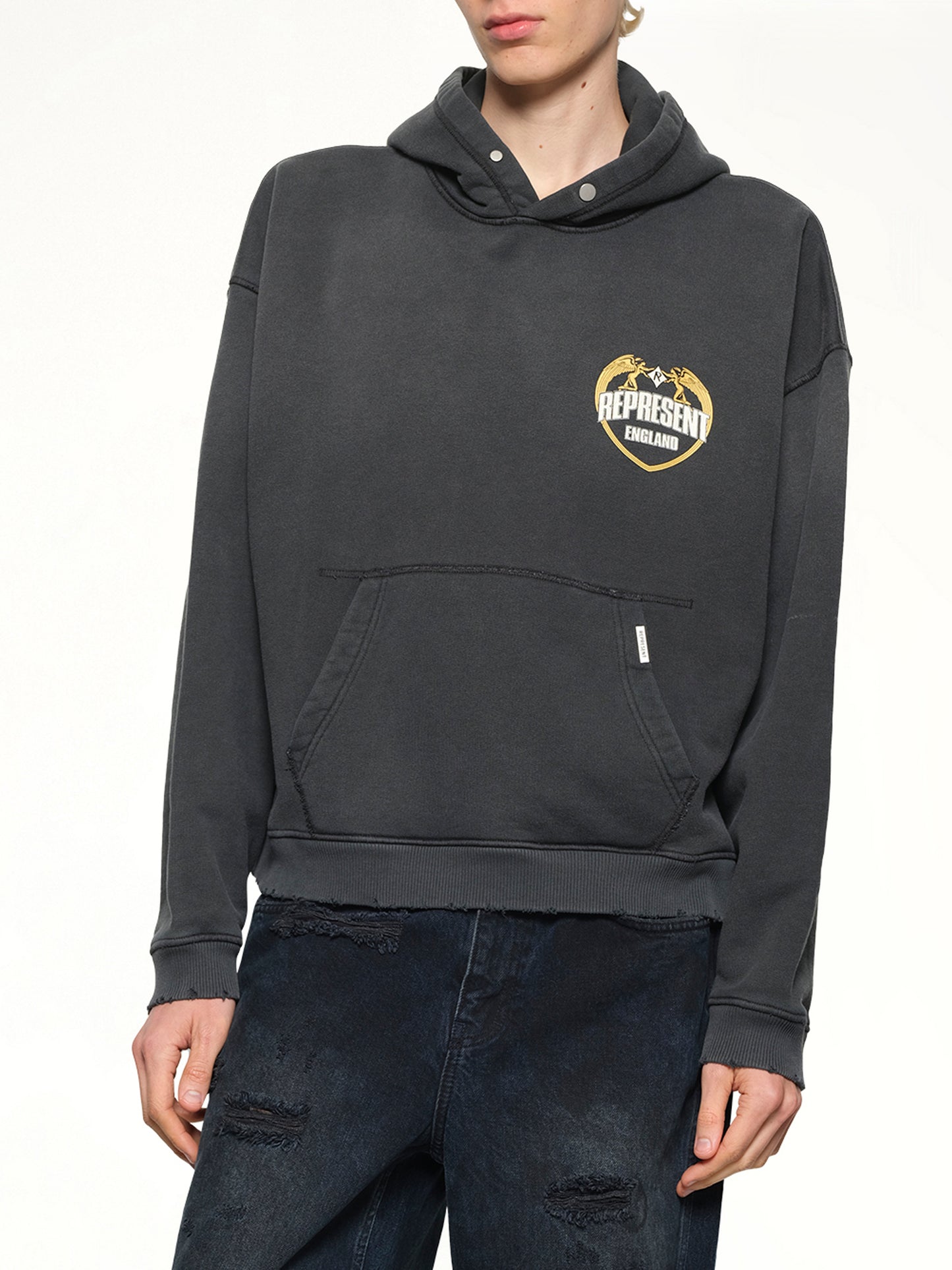 Represent Angel Border Hoodie in Stained Black