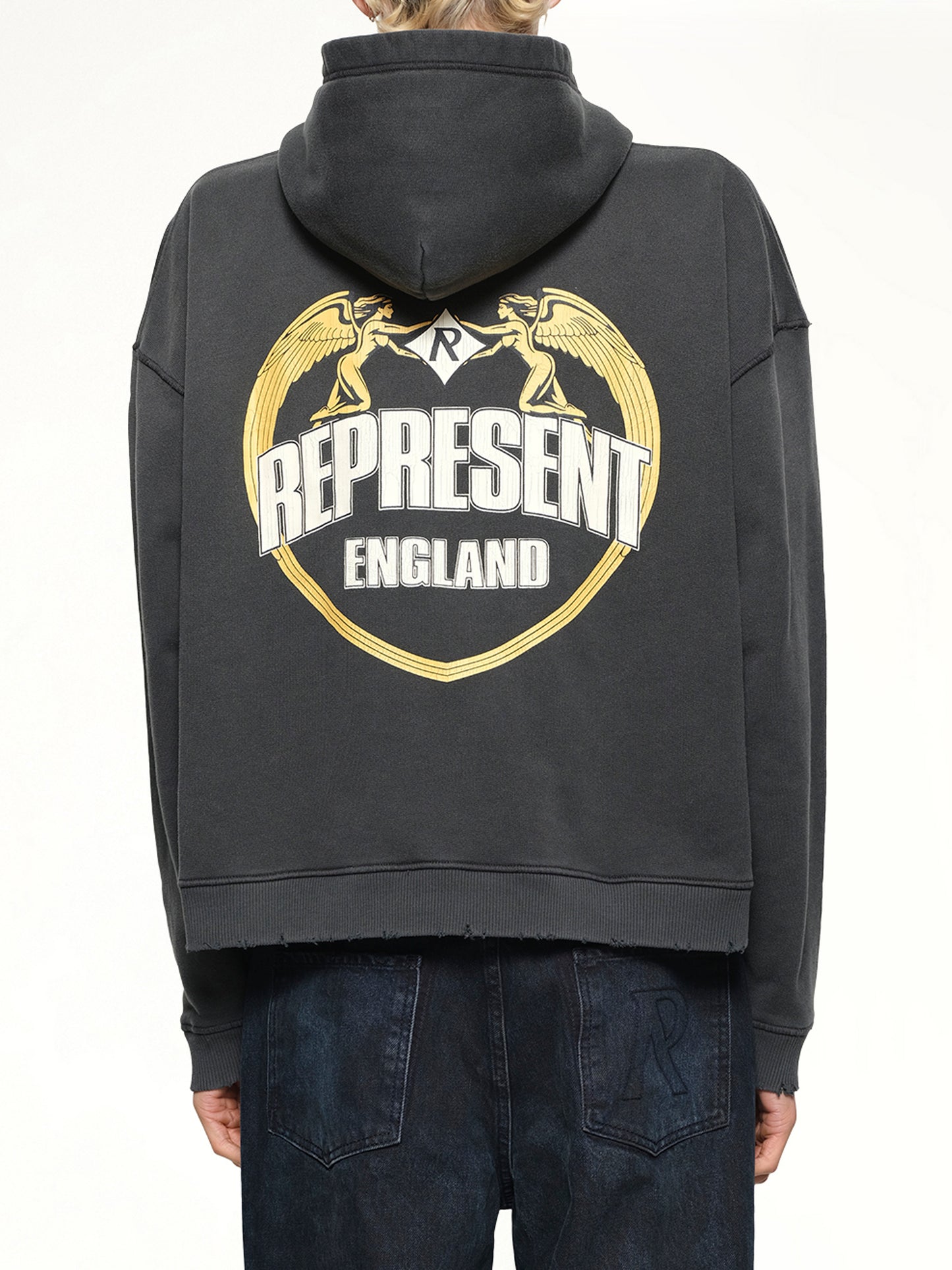 Represent Angel Border Hoodie in Stained Black