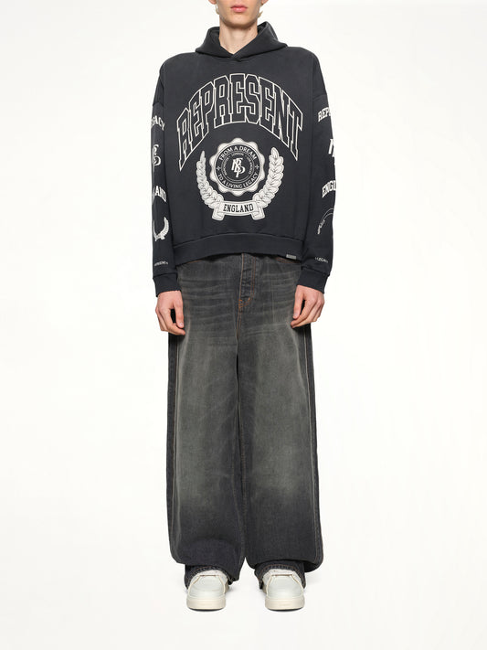 Represent Legacy Crest Hoodie in Stained Black