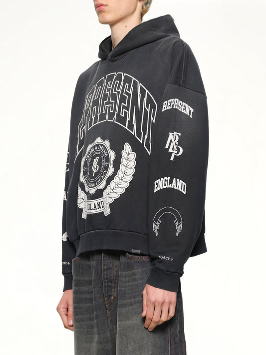 Represent Legacy Crest Hoodie in Stained Black