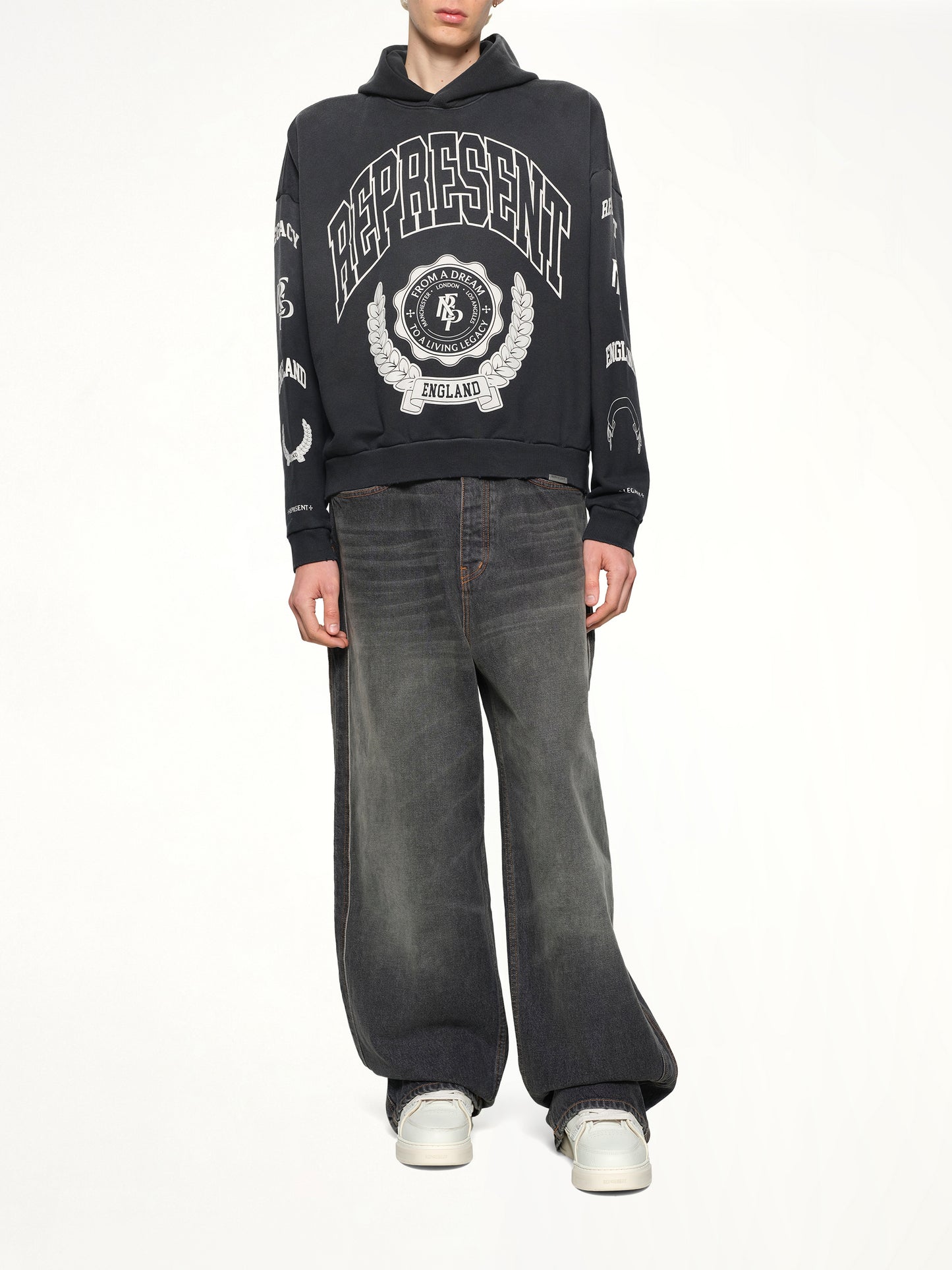 Represent Legacy Crest Hoodie in Stained Black