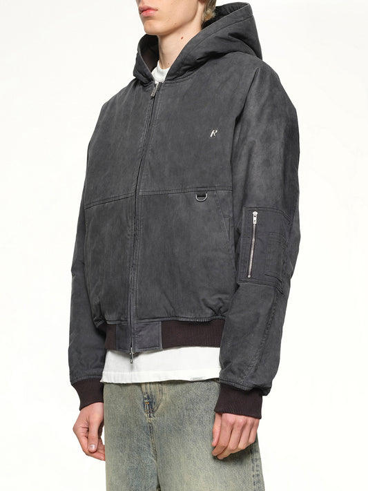 Hooded Bomber in Washed Black