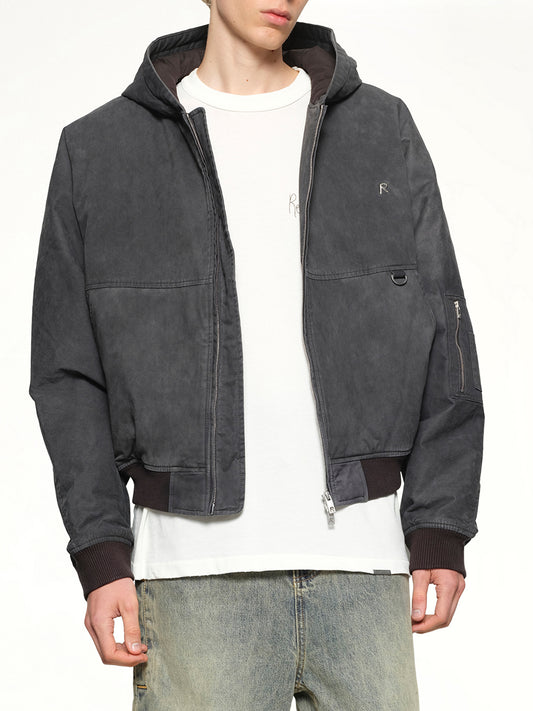 Hooded Bomber in Washed Black