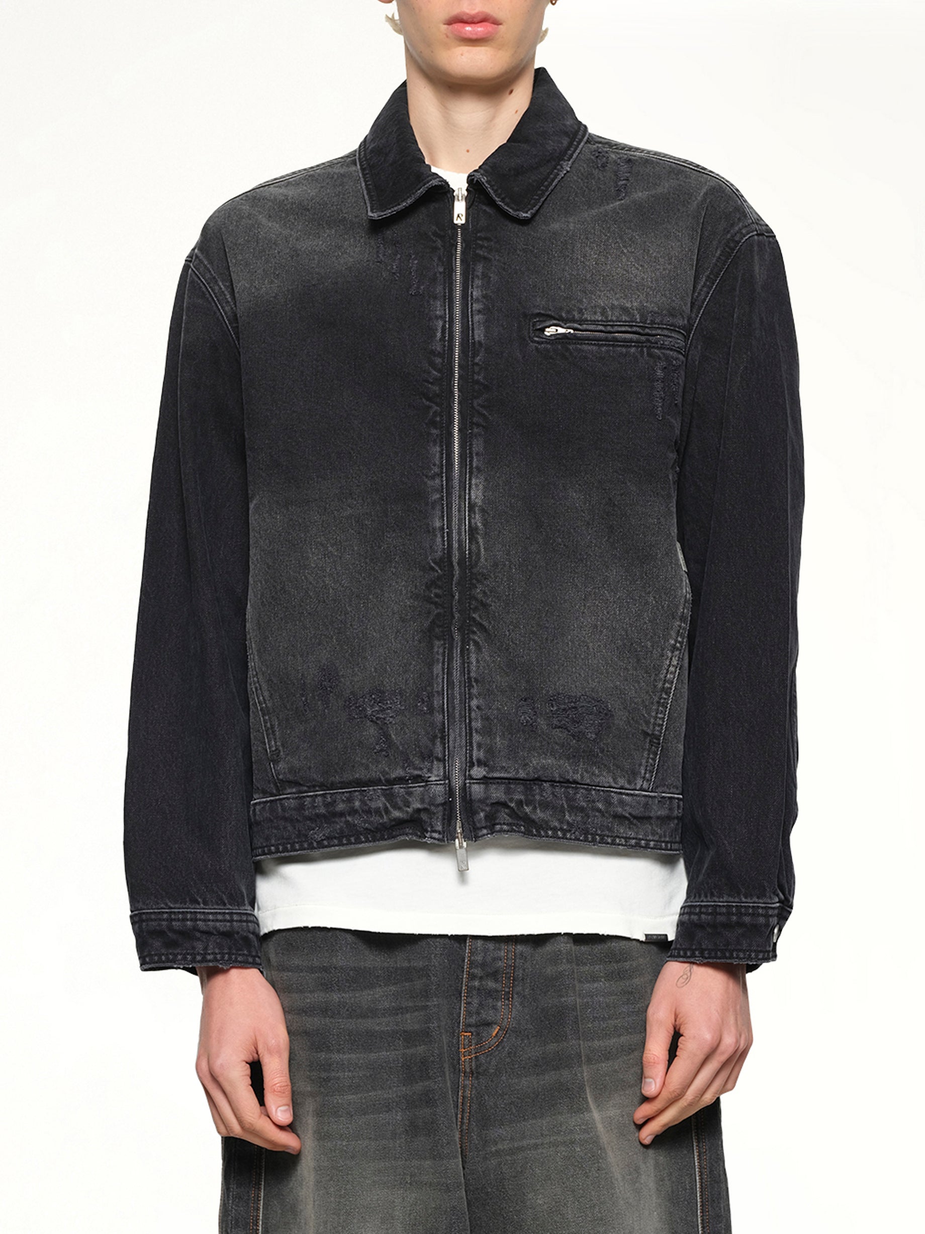Collared Denim Jacket in Aged Black