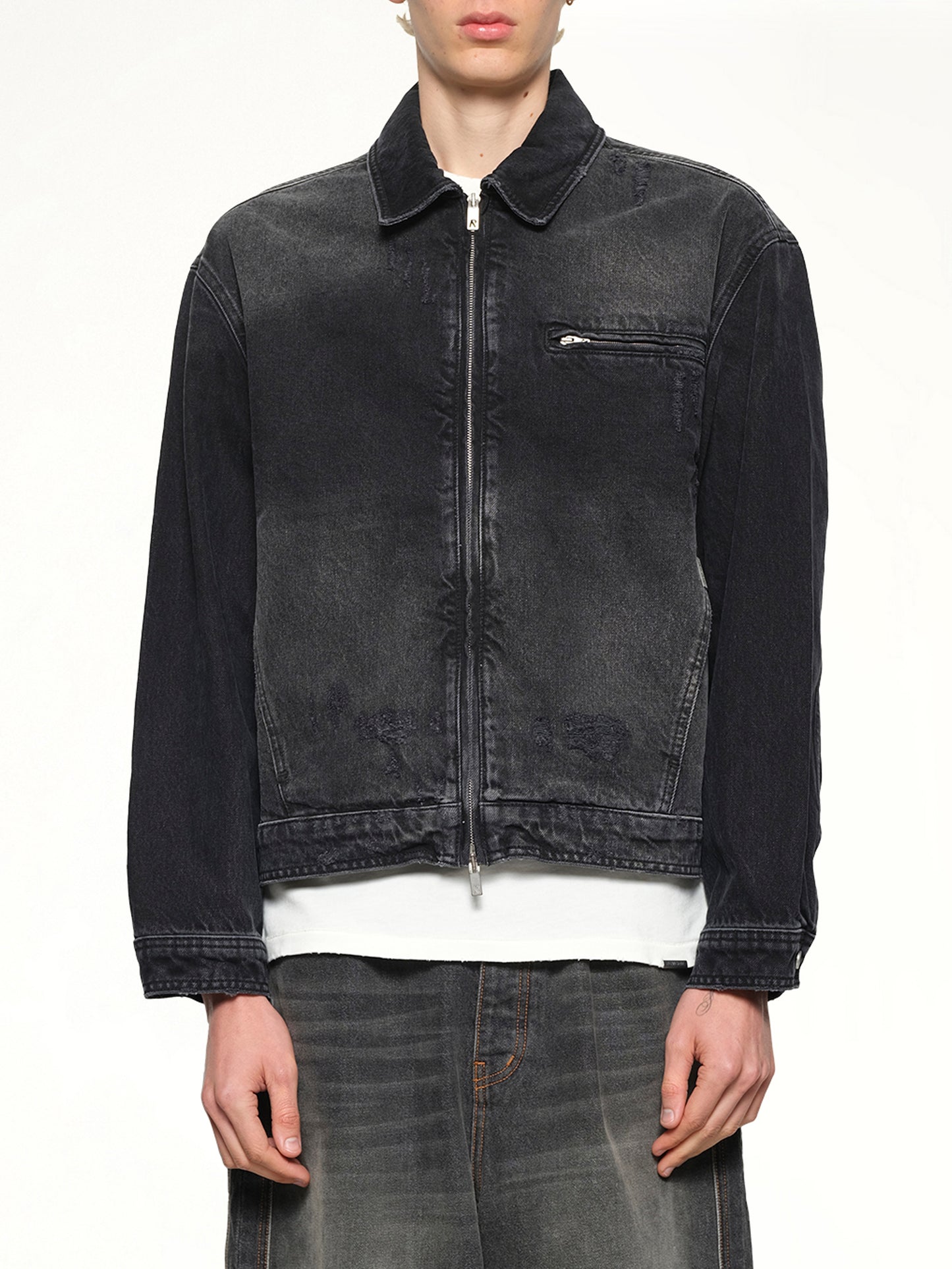 Collared Denim Jacket in Aged Black