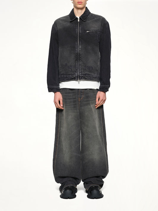 Collared Denim Jacket in Aged Black