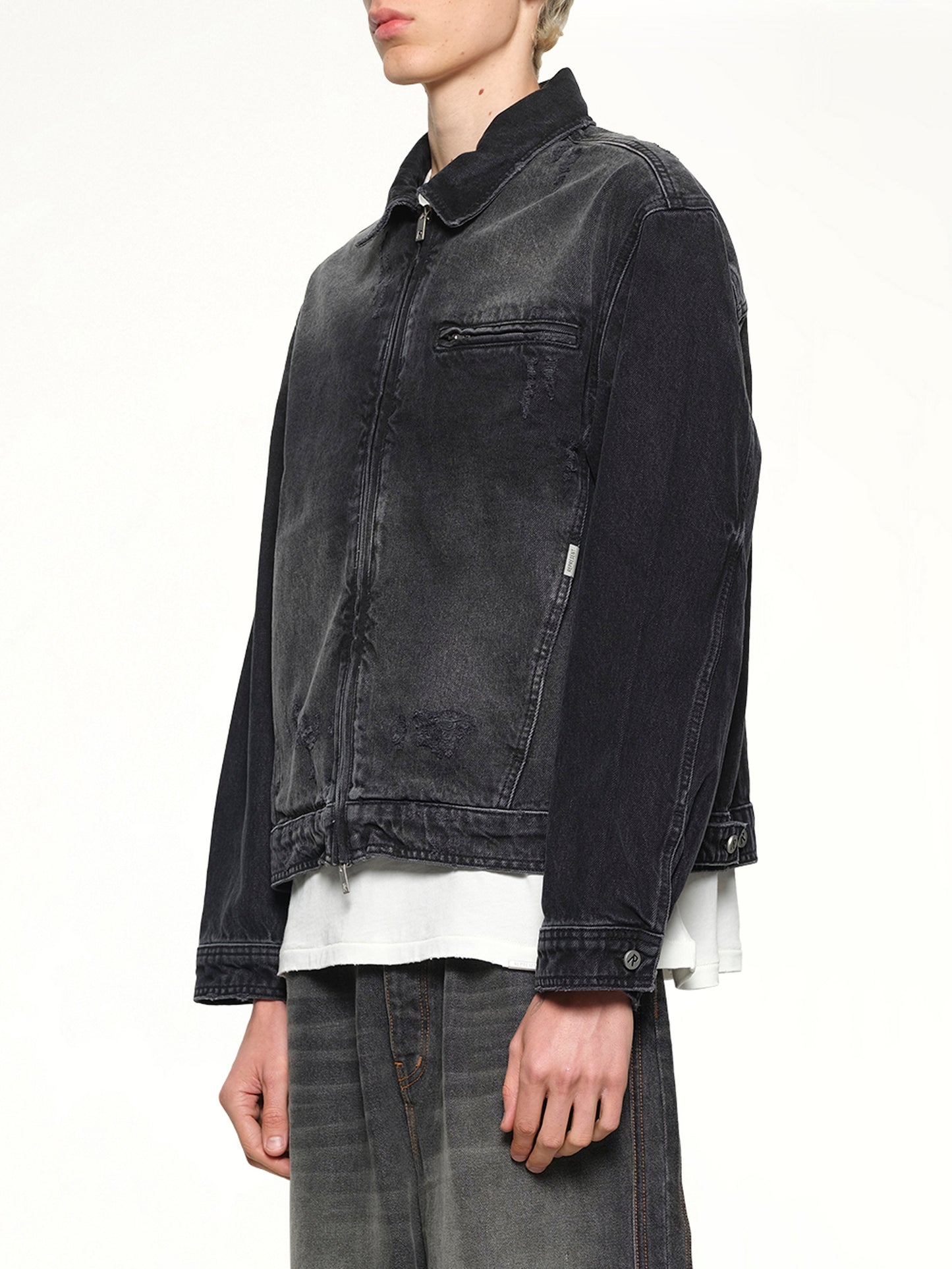 Collared Denim Jacket in Aged Black