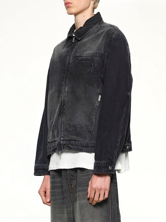 Collared Denim Jacket in Aged Black