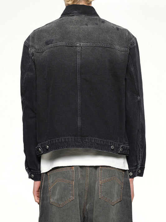 Collared Denim Jacket in Aged Black